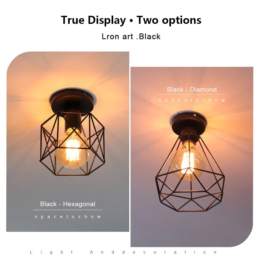 Simple Ceiling Light Retro Industrial Metal E27 Fixture Black Shade Flush Mount Ceiling Lamp Porch Light For Bedroom Home Decor