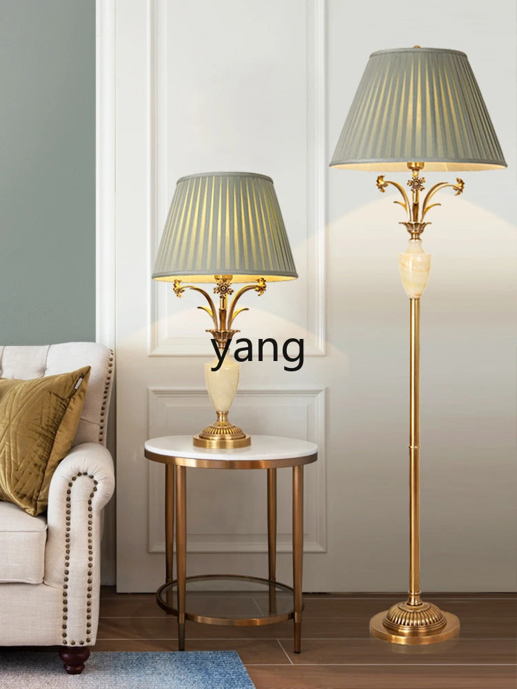 Yjq Copper Jade Floor Lamp Living Room Sofa Side Table Bedroom Bedside Retro Decorative Lamp