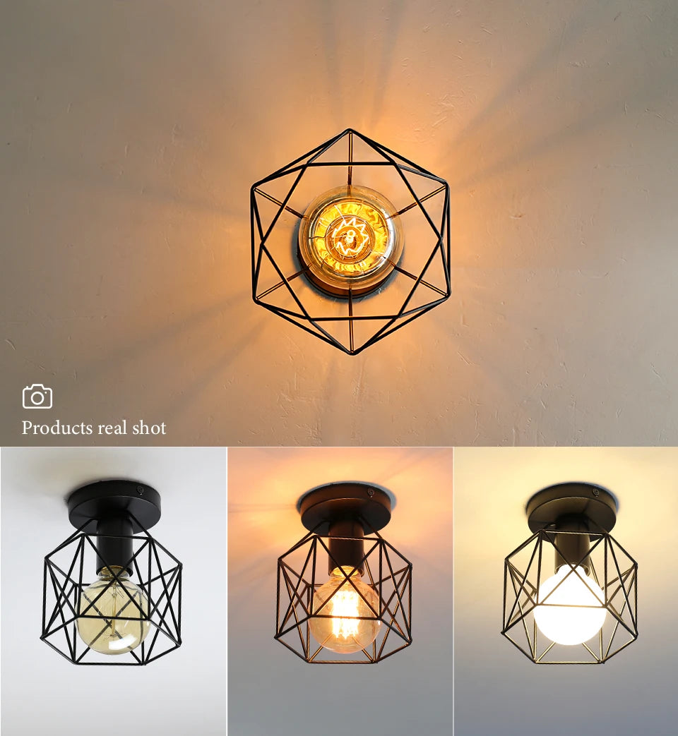 Simple Ceiling Light Retro Industrial Metal E27 Fixture Black Shade Flush Mount Ceiling Lamp Porch Light For Bedroom Home Decor