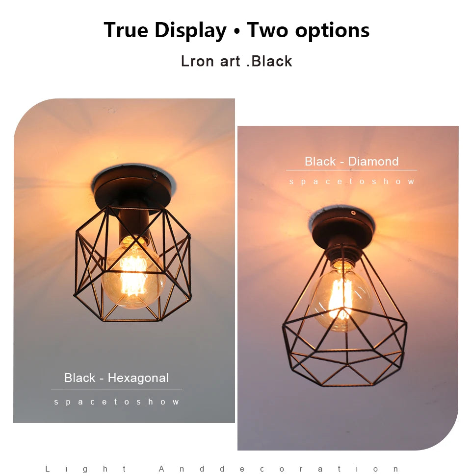 Simple Ceiling Light Retro Industrial Metal E27 Fixture Black Shade Flush Mount Ceiling Lamp Porch Light For Bedroom Home Decor