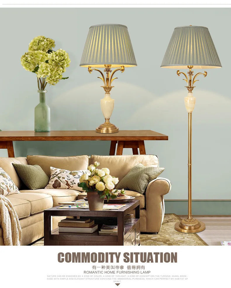 Yjq Copper Jade Floor Lamp Living Room Sofa Side Table Bedroom Bedside Retro Decorative Lamp