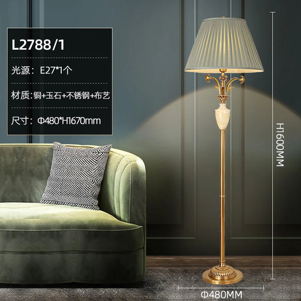 Yjq Copper Jade Floor Lamp Living Room Sofa Side Table Bedroom Bedside Retro Decorative Lamp