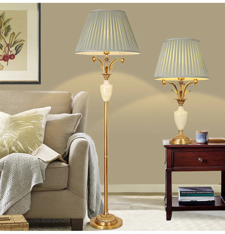 Yjq Copper Jade Floor Lamp Living Room Sofa Side Table Bedroom Bedside Retro Decorative Lamp