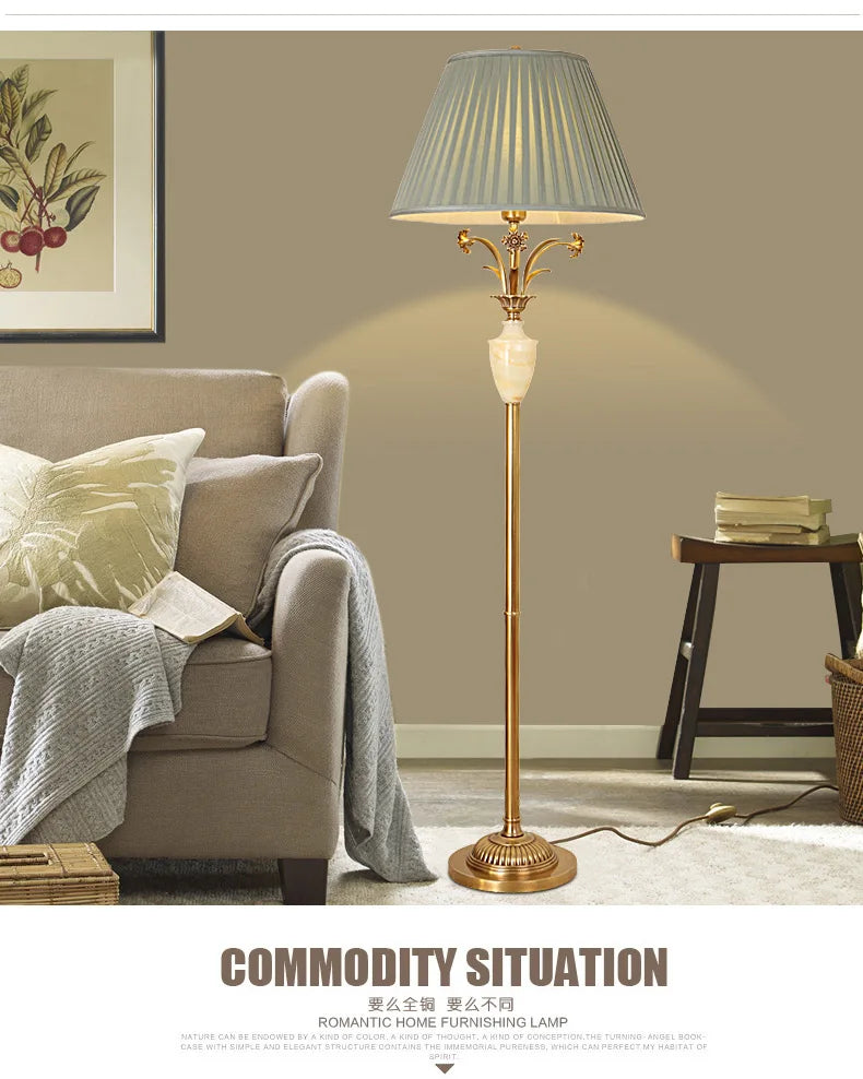 Yjq Copper Jade Floor Lamp Living Room Sofa Side Table Bedroom Bedside Retro Decorative Lamp