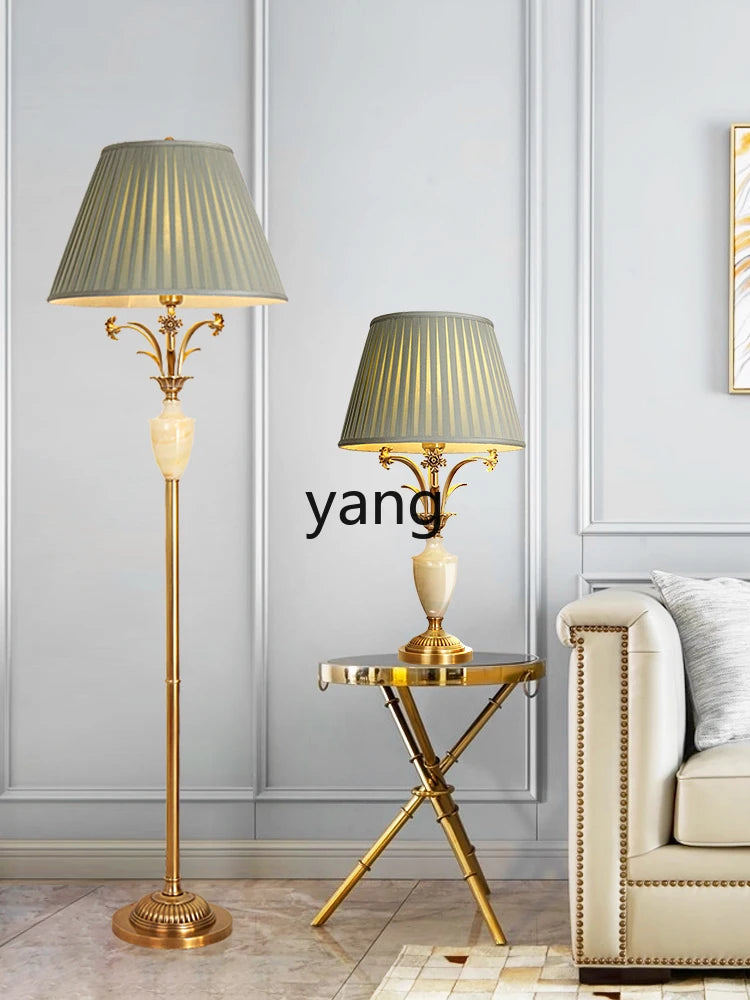 Yjq Copper Jade Floor Lamp Living Room Sofa Side Table Bedroom Bedside Retro Decorative Lamp