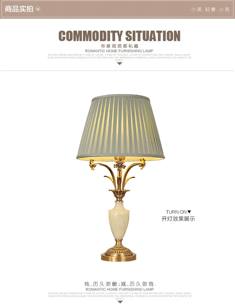 Yjq Copper Jade Floor Lamp Living Room Sofa Side Table Bedroom Bedside Retro Decorative Lamp