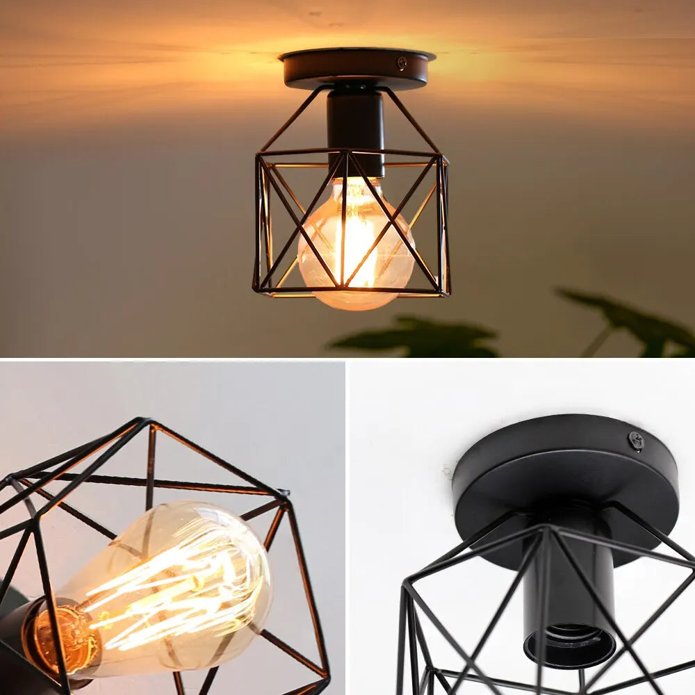 Simple Ceiling Light Retro Industrial Metal E27 Fixture Black Shade Flush Mount Ceiling Lamp Porch Light For Bedroom Home Decor