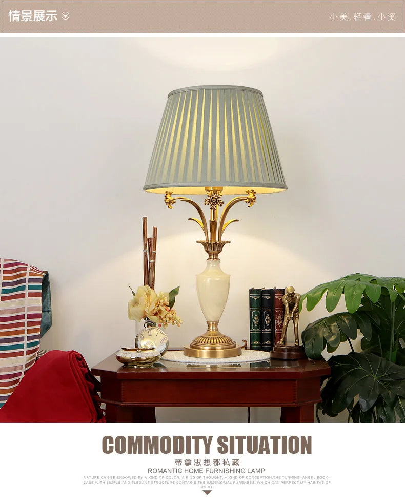 Yjq Copper Jade Floor Lamp Living Room Sofa Side Table Bedroom Bedside Retro Decorative Lamp