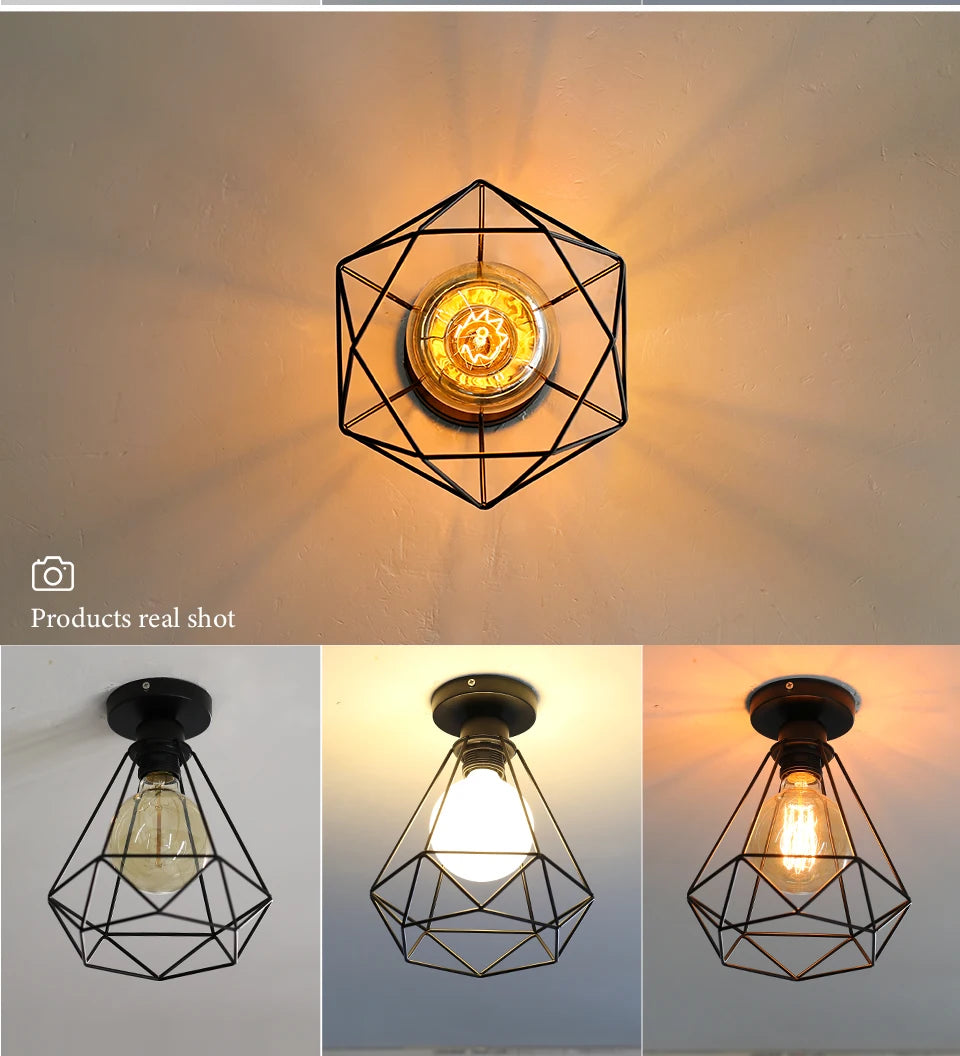 Simple Ceiling Light Retro Industrial Metal E27 Fixture Black Shade Flush Mount Ceiling Lamp Porch Light For Bedroom Home Decor